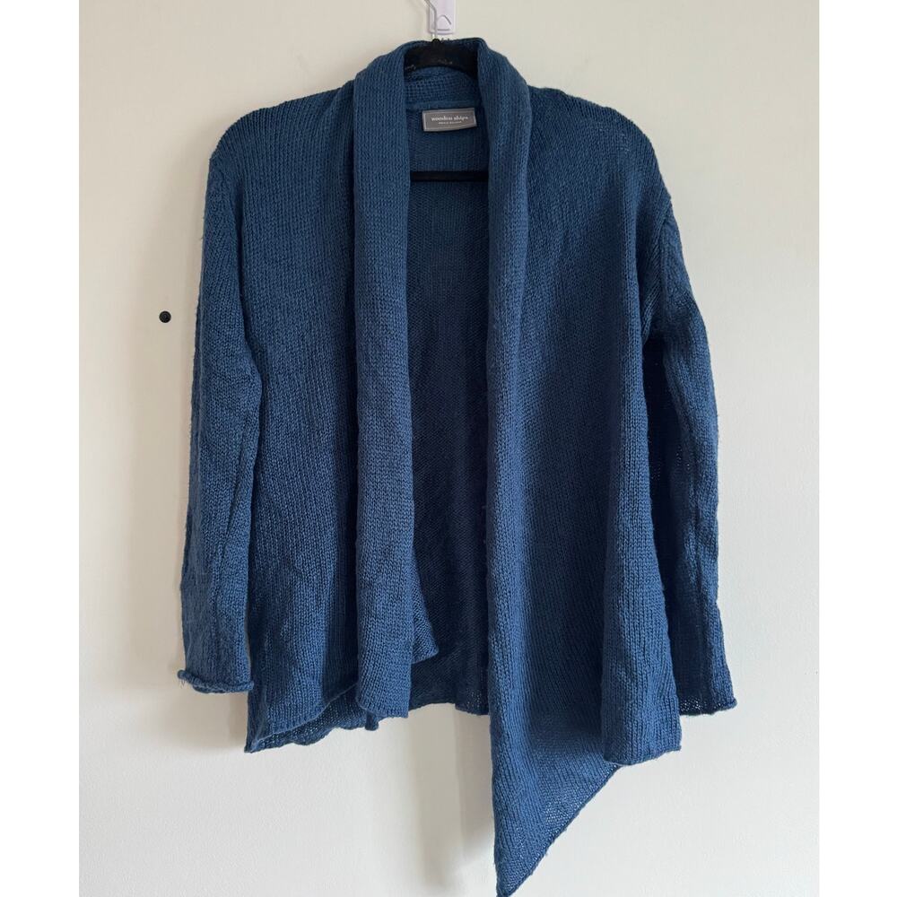 Wooden Ships‎  Open Knit Cardigan XS/S Blue Draped Lightweight Mohair Wool Blend
